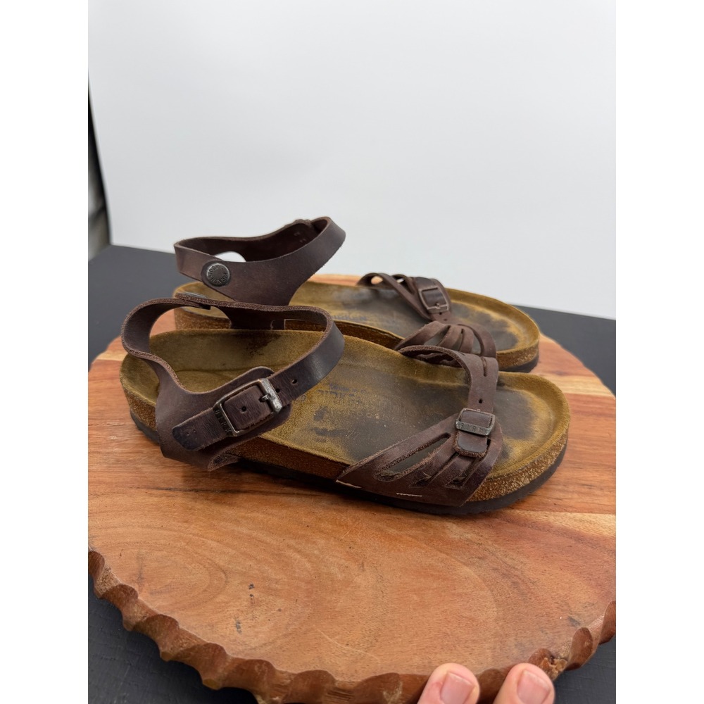 Birkenstock Bali Sandal Women Size 36 5 Brown Leather Ankle Strap Cork Footbed